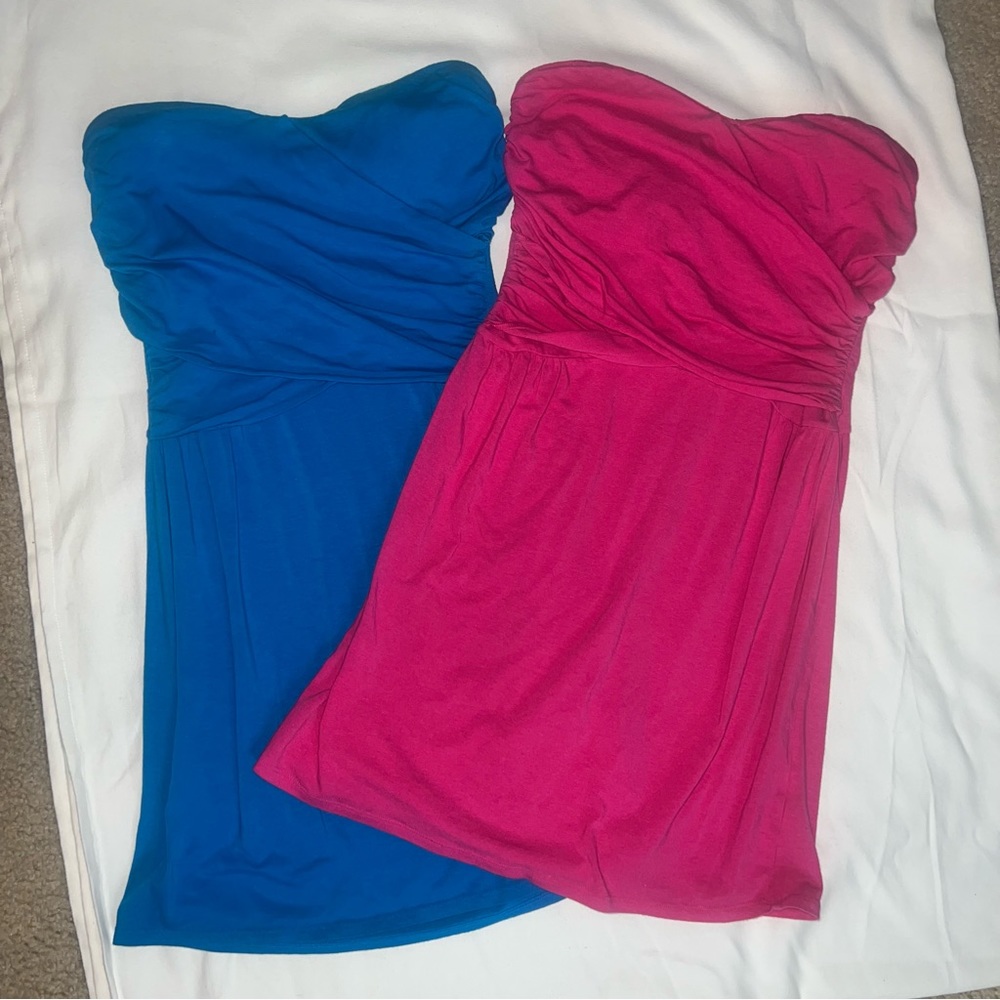 Lot of 2 flattering strapless Victoria Secret bra top dresses pink blue medium m